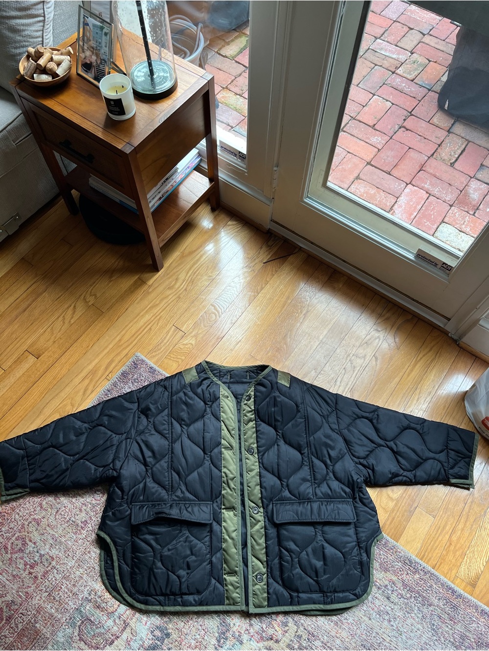 The Frankie Shop Black Quilted Jacket with Olive Trim